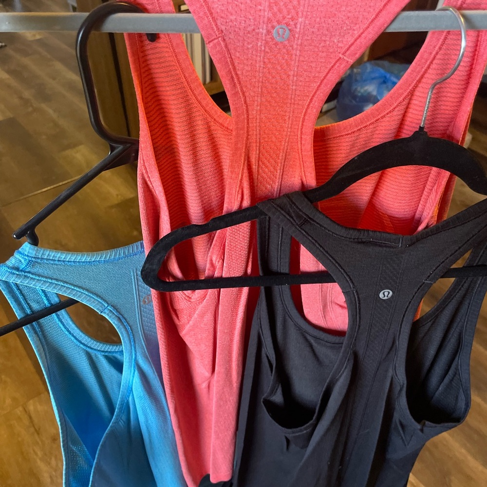 Lululemon Racerback Tank Tops - Coral, Black, and Blue
